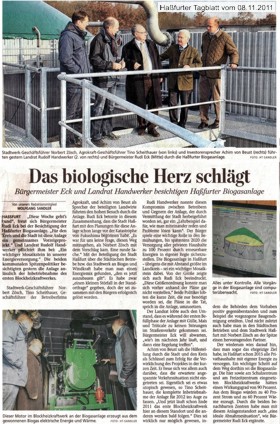 Presseartikel - Das Biologische Herz der Anlage schlägt (08.11.2011)